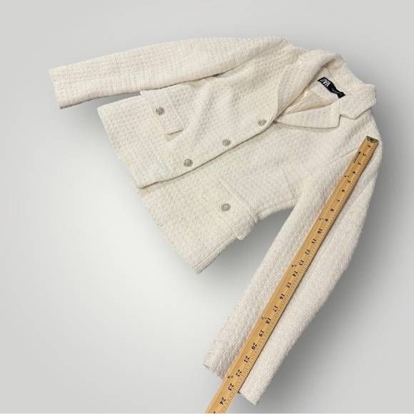 ZARA Cream / white blazer jacket Rhinestones Classy Simple Tweed Sz M - Picture 14 of 16